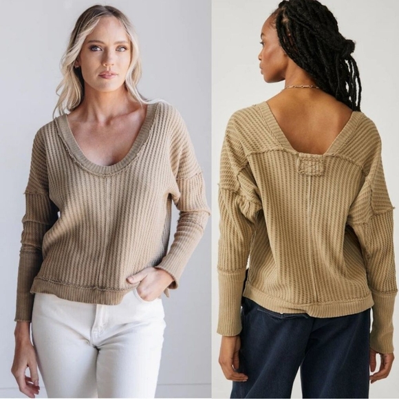 We The Free Sweaters - NWOT," "we the free by free people", called "New magic thermal in golden olive🌿